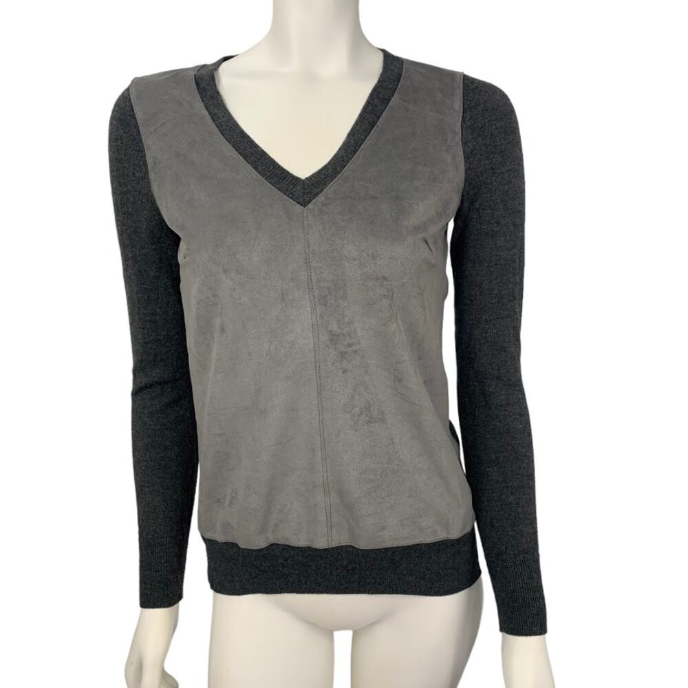 Banana Republic merino wool sweater suede feel front XS